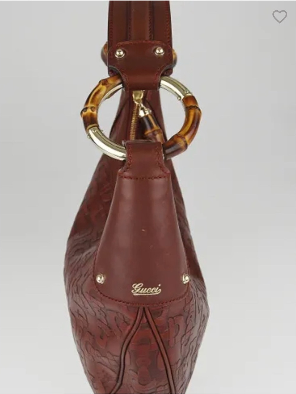 Gucci Rich Brown Horsebit Embossed Leather Shoulder Hobo Bag Bamboo-Ring Detail - Picture 8 of 17